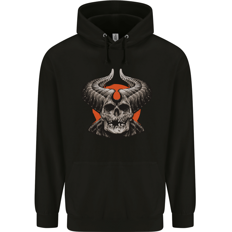 Devil Skull With Huge Horns Mens 80% Cotton Hoodie Black