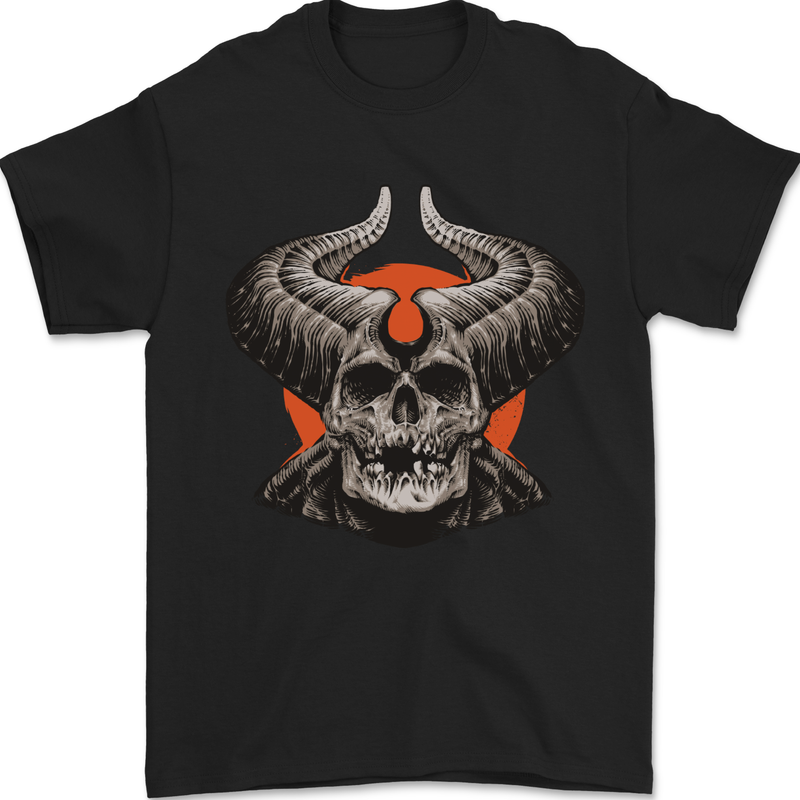 Devil Skull With Huge Horns Mens T-Shirt 100% Cotton Black
