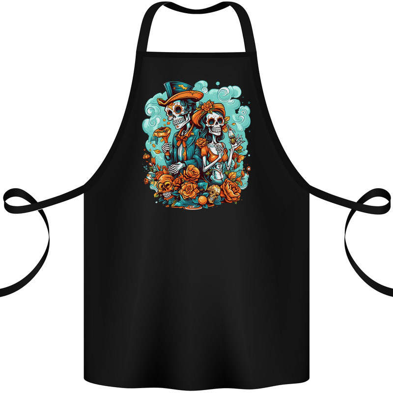 Dia de Los Muertos Day of the Dead Sugar Skull Cotton Apron 100% Organic Black
