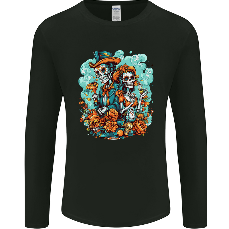 Dia de Los Muertos Day of the Dead Sugar Skull Mens Long Sleeve T-Shirt Black