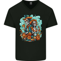 Dia de Los Muertos Day of the Dead Sugar Skull Mens V-Neck Cotton T-Shirt Black