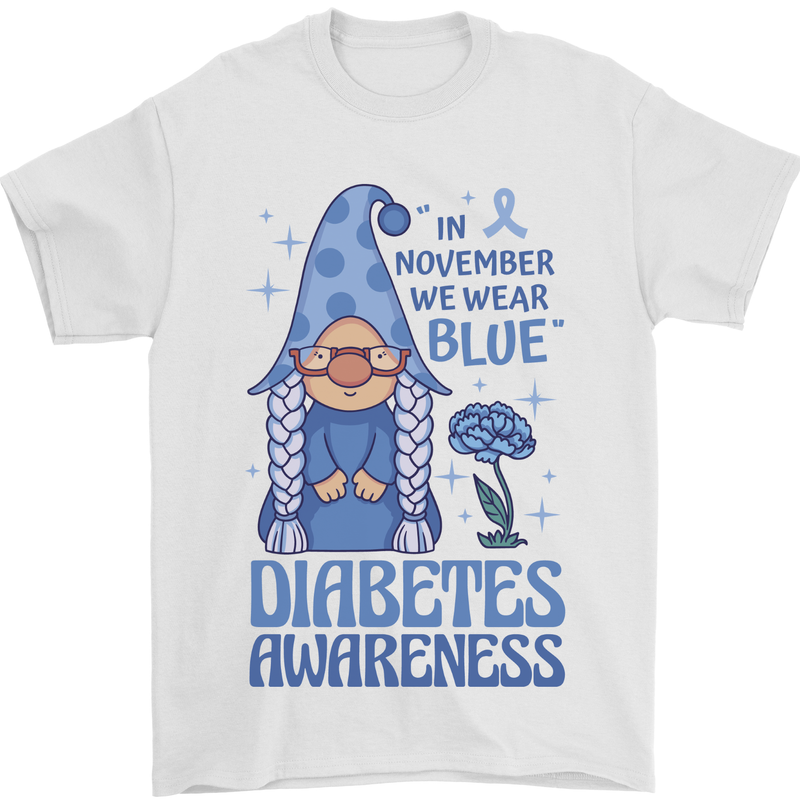 Diabetes Awareness We Wear Blue Gnome Mens T-Shirt 100% Cotton White