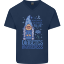 Diabetes Awareness We Wear Blue Gnome Mens V-Neck Cotton T-Shirt Navy Blue