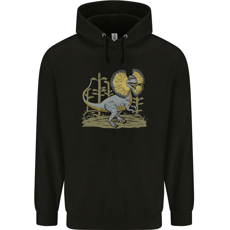 Dilophosaurus Dinosaur Mens 80% Cotton Hoodie Black