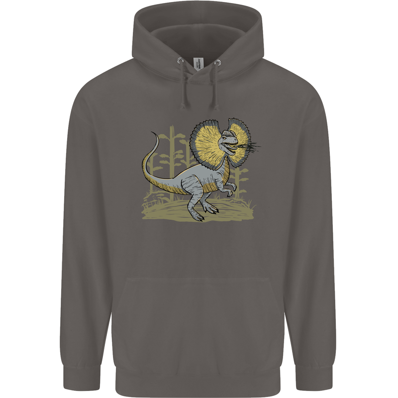 Dilophosaurus Dinosaur Mens 80% Cotton Hoodie Charcoal