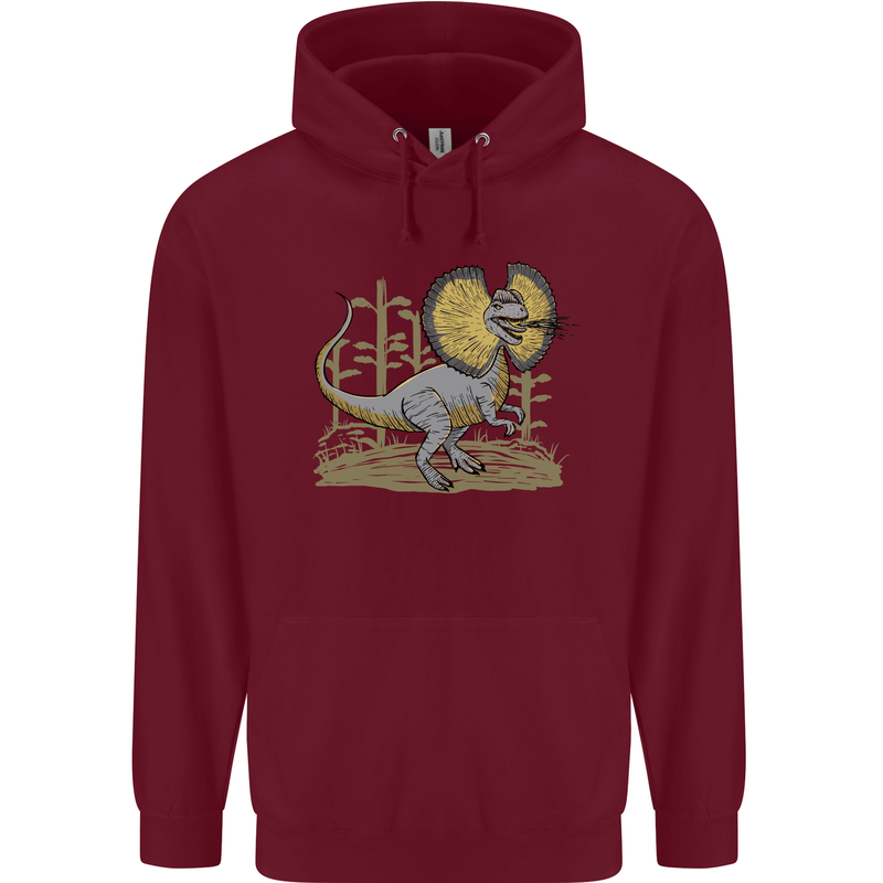 Dilophosaurus Dinosaur Mens 80% Cotton Hoodie Maroon