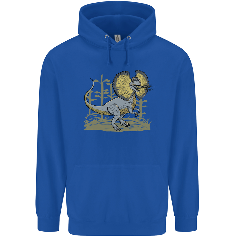 Dilophosaurus Dinosaur Mens 80% Cotton Hoodie Royal Blue