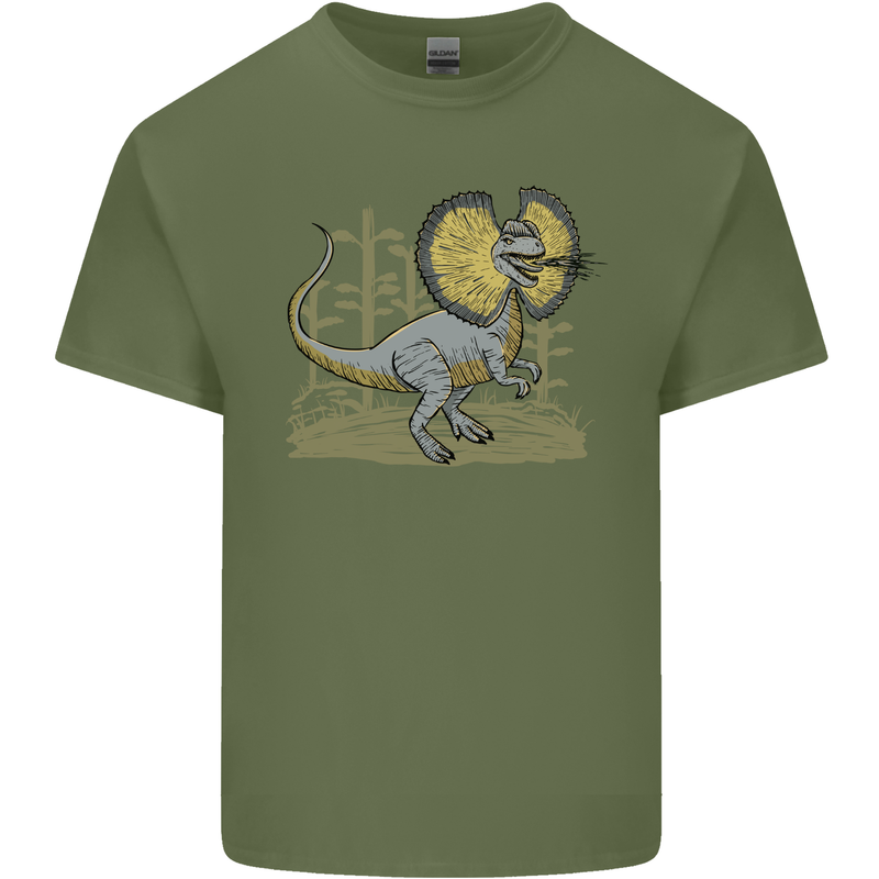 Dilophosaurus Dinosaur Mens Cotton T-Shirt Tee Top Military Green