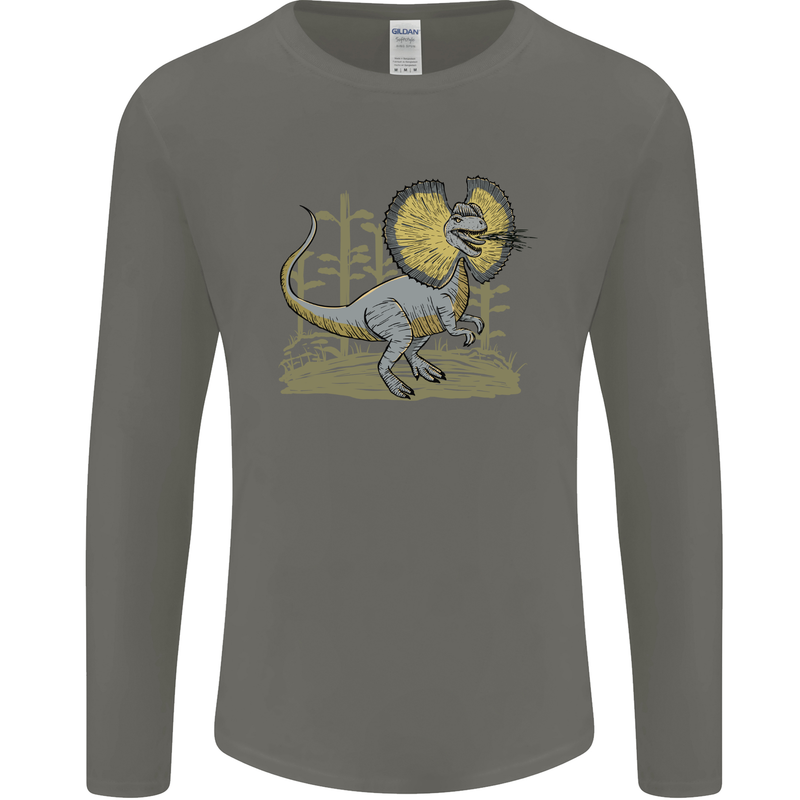 Dilophosaurus Dinosaur Mens Long Sleeve T-Shirt Charcoal