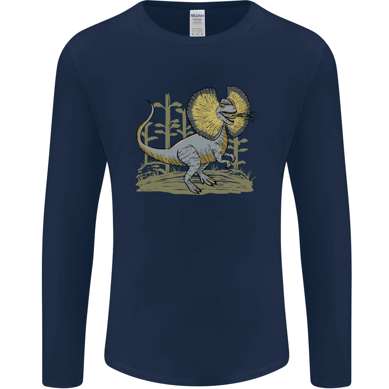 Dilophosaurus Dinosaur Mens Long Sleeve T-Shirt Navy Blue