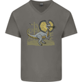 Dilophosaurus Dinosaur Mens V-Neck Cotton T-Shirt Charcoal