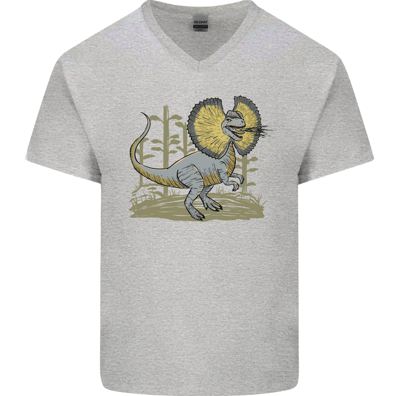 Dilophosaurus Dinosaur Mens V-Neck Cotton T-Shirt Sports Grey