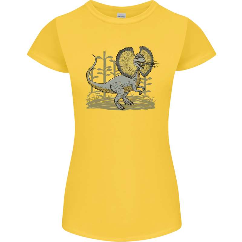 Dilophosaurus Dinosaur Womens Petite Cut T-Shirt Yellow