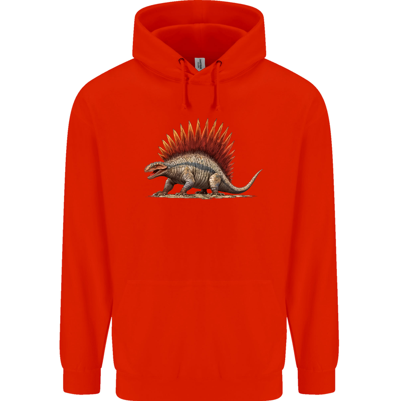 Dimetrodon Dinosaur Mens 80% Cotton Hoodie Bright Red