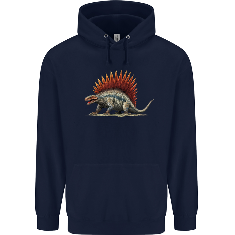 Dimetrodon Dinosaur Mens 80% Cotton Hoodie Navy Blue