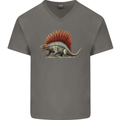 Dimetrodon Dinosaur Mens V-Neck Cotton T-Shirt Charcoal