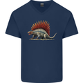 Dimetrodon Dinosaur Mens V-Neck Cotton T-Shirt Navy Blue