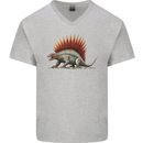 Dimetrodon Dinosaur Mens V-Neck Cotton T-Shirt Sports Grey