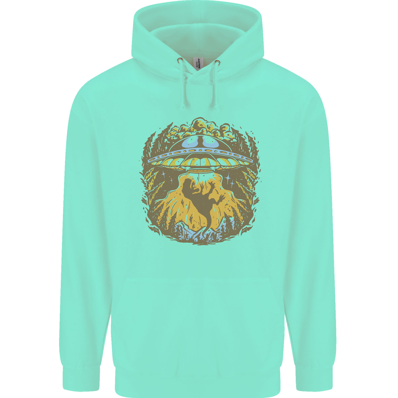 Dinosaur Abduction Aliens UFO T-Rex Childrens Kids Hoodie Peppermint
