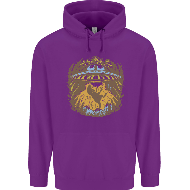Dinosaur Abduction Aliens UFO T-Rex Childrens Kids Hoodie Purple