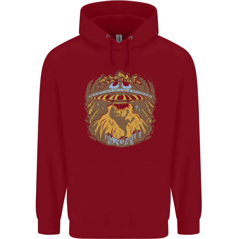 Dinosaur Abduction Aliens UFO T-Rex Childrens Kids Hoodie Red