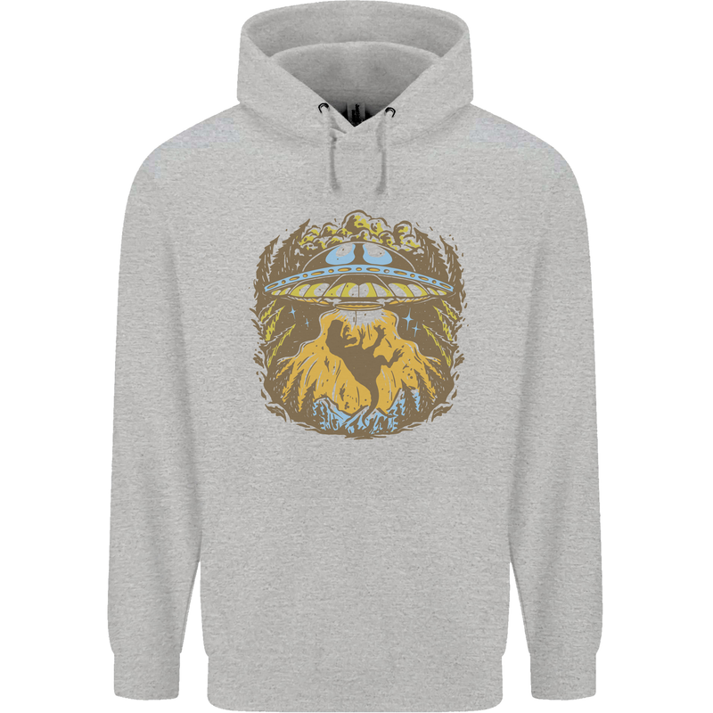 Dinosaur Abduction Aliens UFO T-Rex Childrens Kids Hoodie Sports Grey
