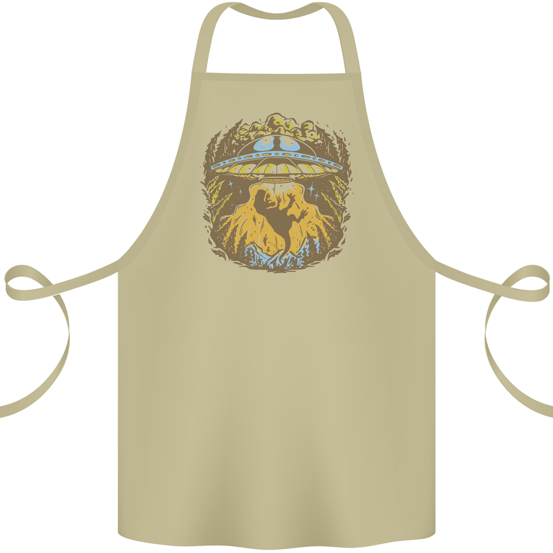 Dinosaur Abduction Aliens UFO T-Rex Cotton Apron 100% Organic Khaki