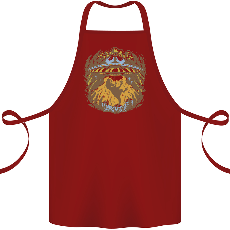 Dinosaur Abduction Aliens UFO T-Rex Cotton Apron 100% Organic Maroon