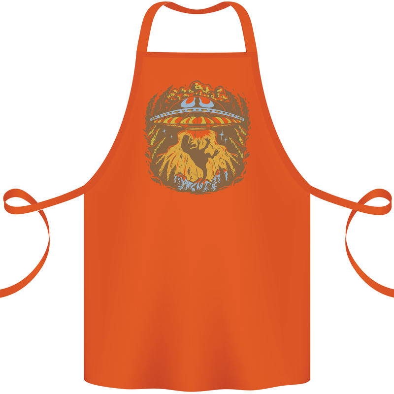 Dinosaur Abduction Aliens UFO T-Rex Cotton Apron 100% Organic Orange