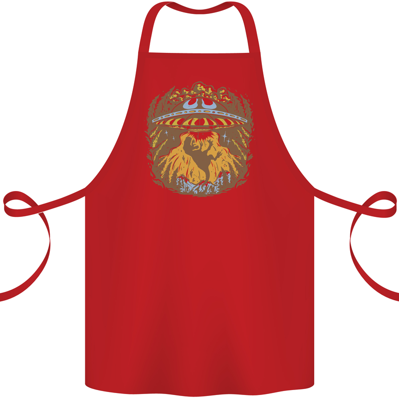 Dinosaur Abduction Aliens UFO T-Rex Cotton Apron 100% Organic Red