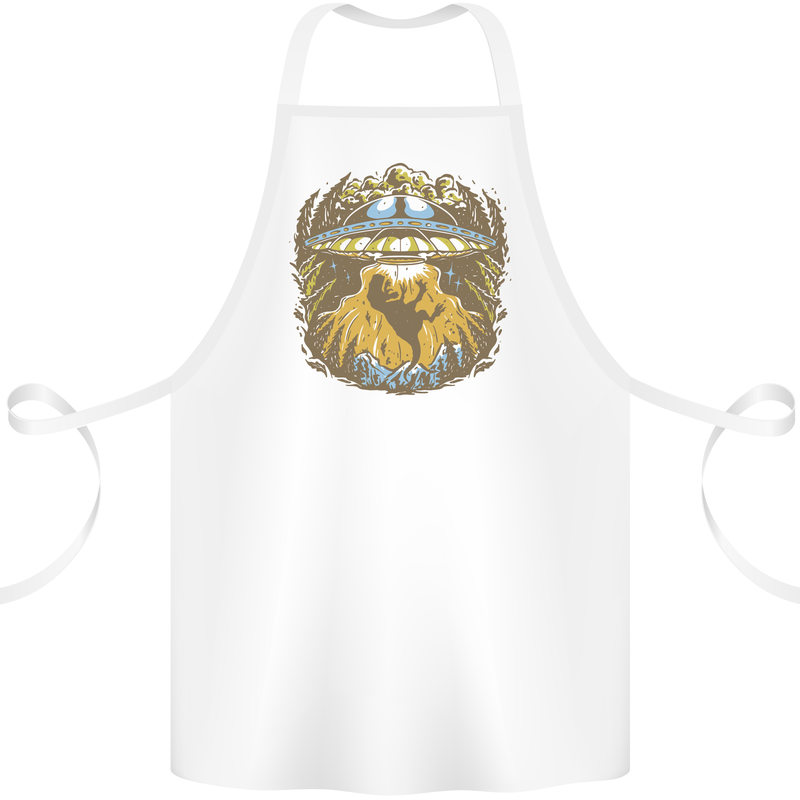 Dinosaur Abduction Aliens UFO T-Rex Cotton Apron 100% Organic White