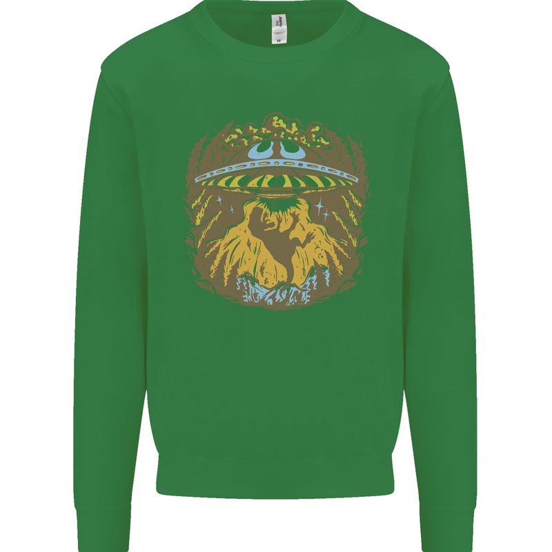 Dinosaur Abduction Aliens UFO T-Rex Kids Sweatshirt Jumper Irish Green
