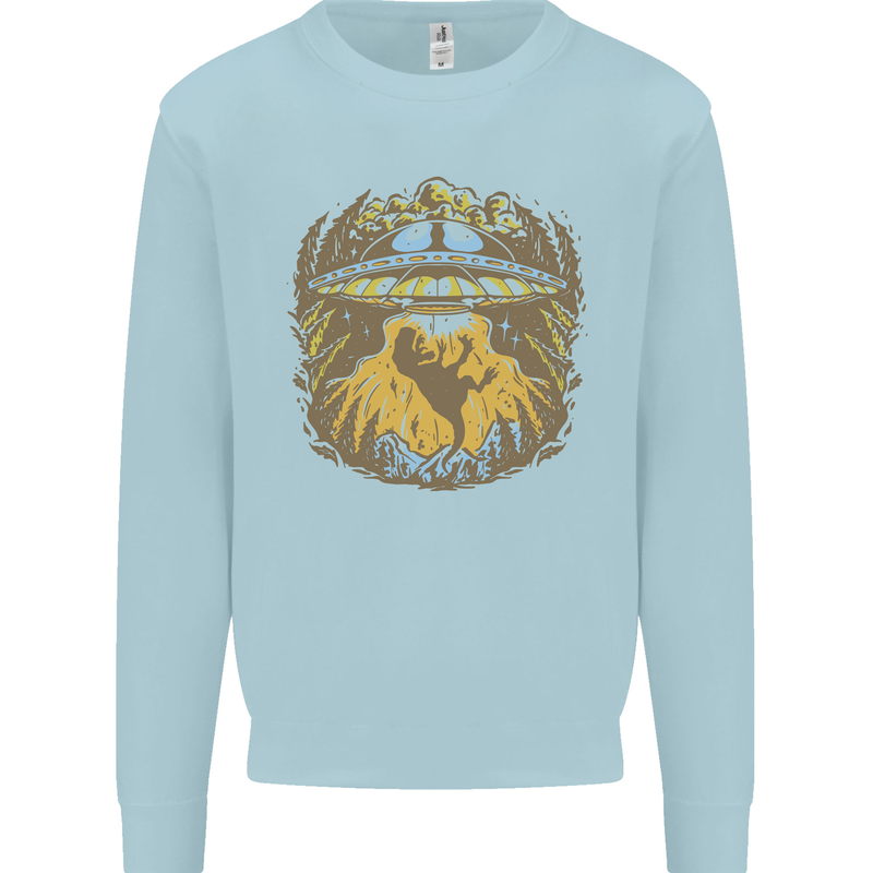 Dinosaur Abduction Aliens UFO T-Rex Kids Sweatshirt Jumper Light Blue