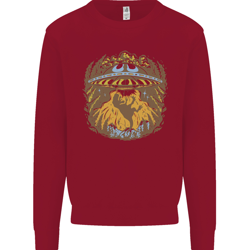 Dinosaur Abduction Aliens UFO T-Rex Kids Sweatshirt Jumper Red