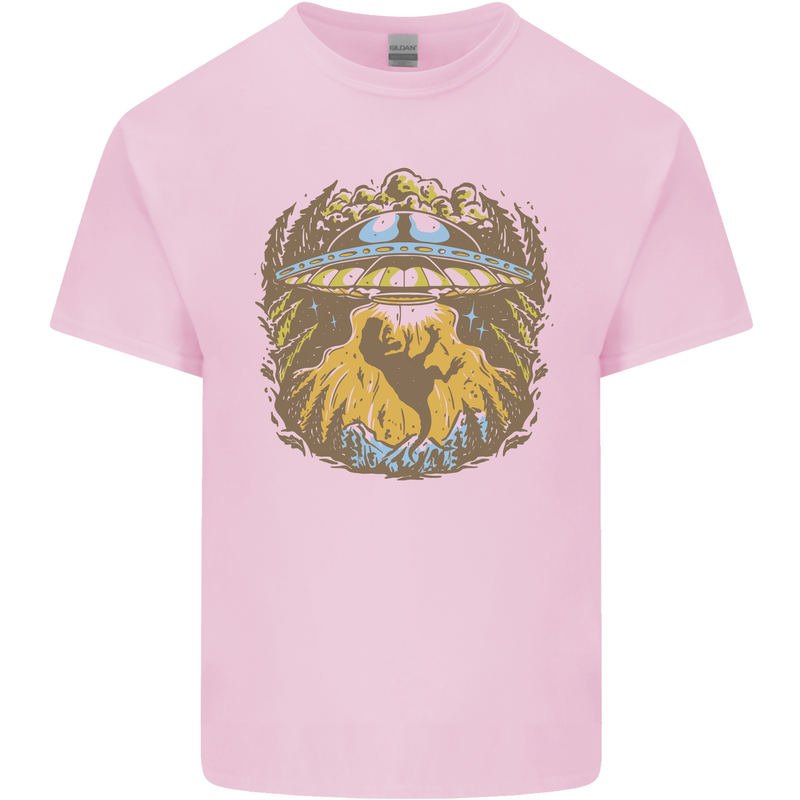 Dinosaur Abduction Aliens UFO T-Rex Kids T-Shirt Childrens Light Pink