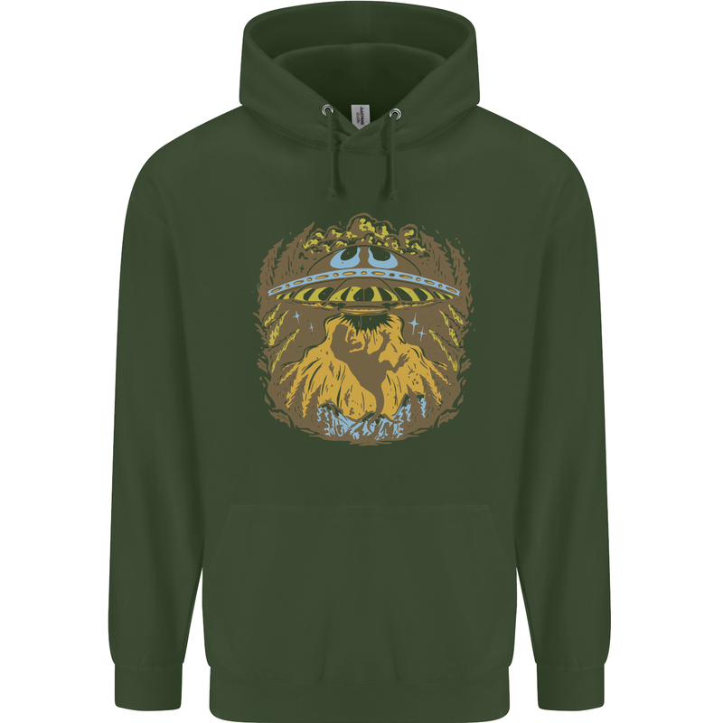 Dinosaur Abduction Aliens UFO T-Rex Mens 80% Cotton Hoodie Forest Green