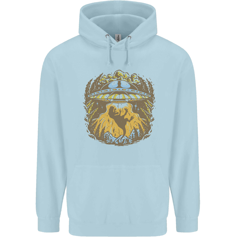 Dinosaur Abduction Aliens UFO T-Rex Mens 80% Cotton Hoodie Light Blue