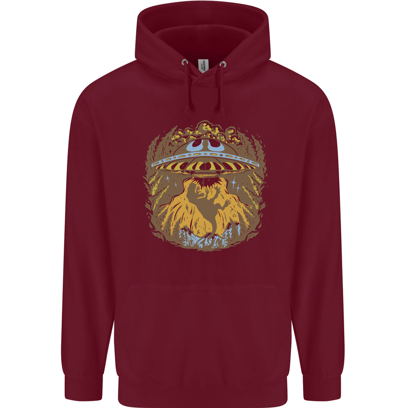 Dinosaur Abduction Aliens UFO T-Rex Mens 80% Cotton Hoodie Maroon