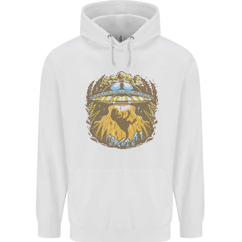 Dinosaur Abduction Aliens UFO T-Rex Mens 80% Cotton Hoodie White