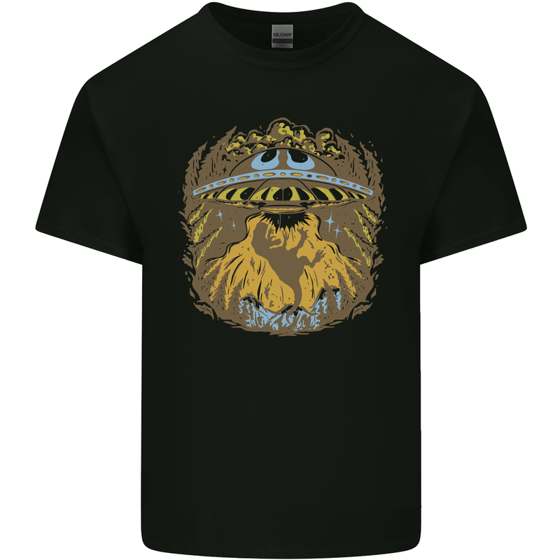 Dinosaur Abduction Aliens UFO T-Rex Mens Cotton T-Shirt Tee Top Black