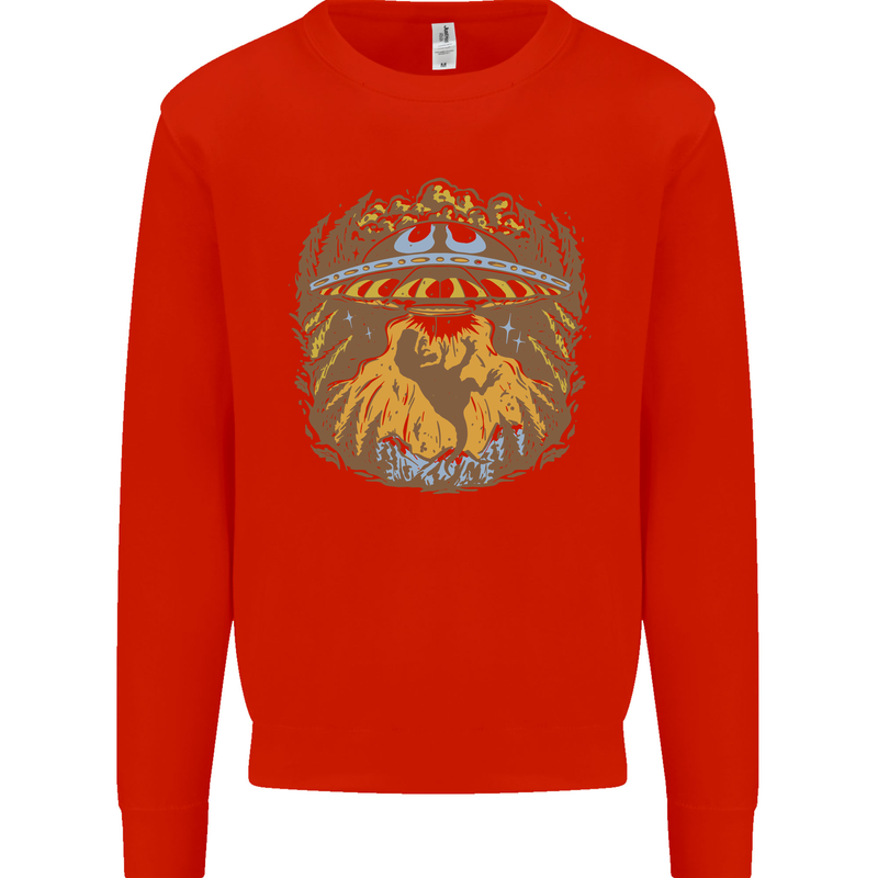 Dinosaur Abduction Aliens UFO T-Rex Mens Sweatshirt Jumper Bright Red