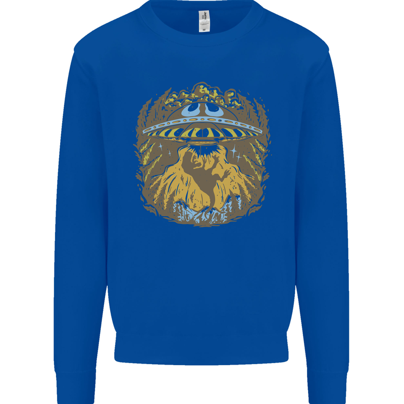 Dinosaur Abduction Aliens UFO T-Rex Mens Sweatshirt Jumper Royal Blue