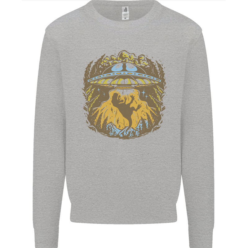 Dinosaur Abduction Aliens UFO T-Rex Mens Sweatshirt Jumper Sports Grey