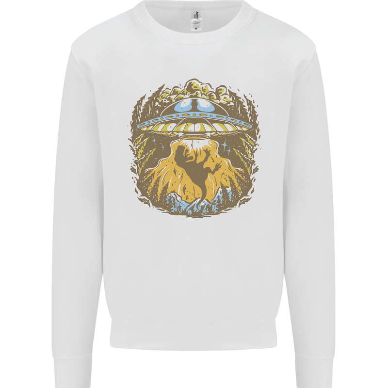 Dinosaur Abduction Aliens UFO T-Rex Mens Sweatshirt Jumper White