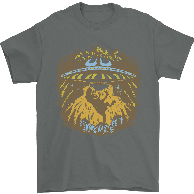 Dinosaur Abduction Aliens UFO T-Rex Mens T-Shirt 100% Cotton Charcoal