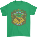 Dinosaur Abduction Aliens UFO T-Rex Mens T-Shirt 100% Cotton Irish Green