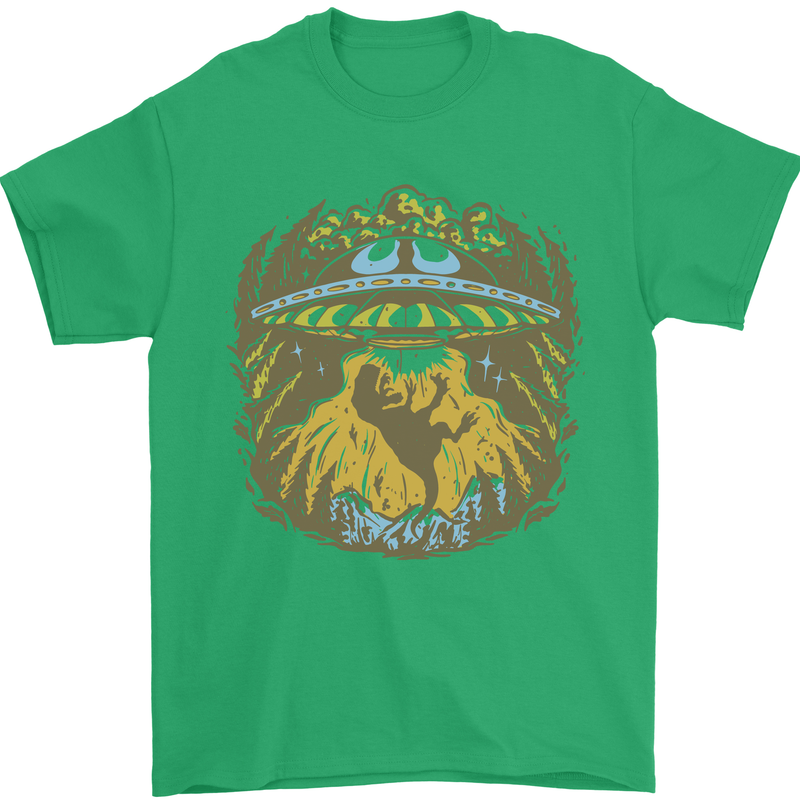 Dinosaur Abduction Aliens UFO T-Rex Mens T-Shirt 100% Cotton Irish Green