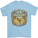 Dinosaur Abduction Aliens UFO T-Rex Mens T-Shirt 100% Cotton Light Blue