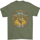 Dinosaur Abduction Aliens UFO T-Rex Mens T-Shirt 100% Cotton Military Green