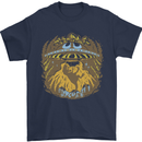 Dinosaur Abduction Aliens UFO T-Rex Mens T-Shirt 100% Cotton Navy Blue